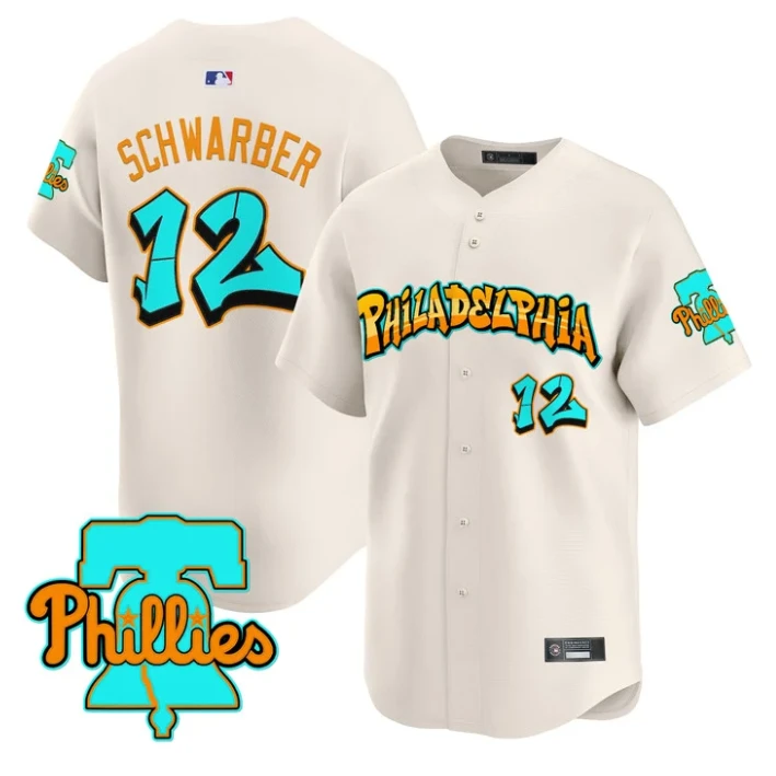 Kyle Schwarber Jersey #12 Philadelphia Phillies Graffiti Broad Street Cream by My Store