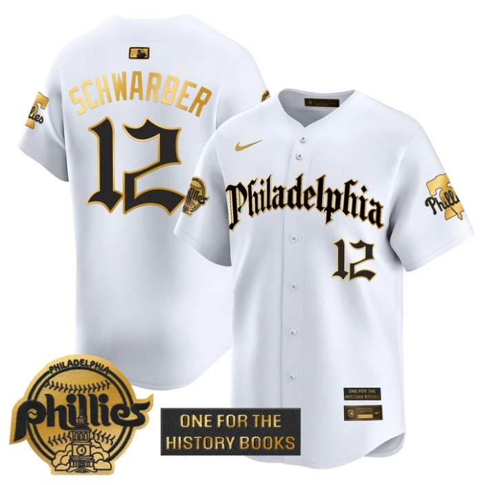 Kyle Schwarber Jersey #12 Phillies Retro Newspaper Edition Gold Vapor Premier Stitched White Gold by My Store