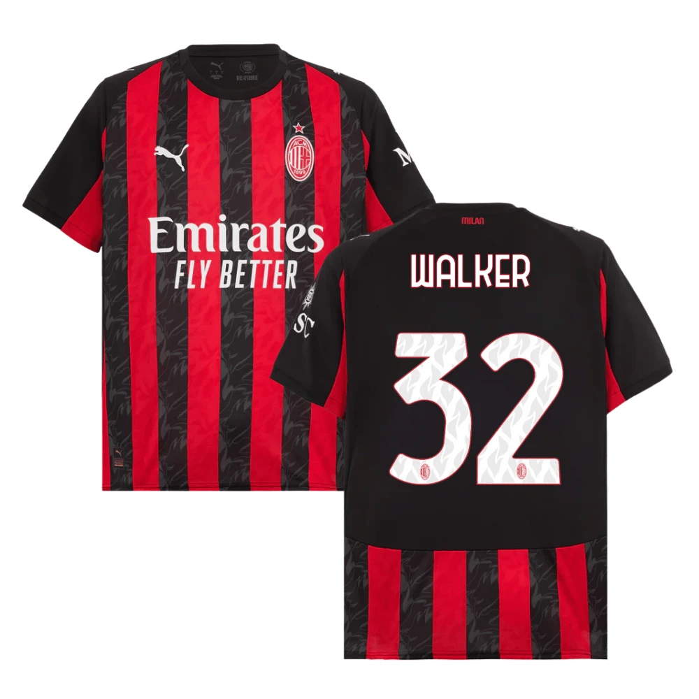 Kyle Walker 32 AC Milan 2025-26 Home Match Jersey – Black Red by Soccer Jersey
