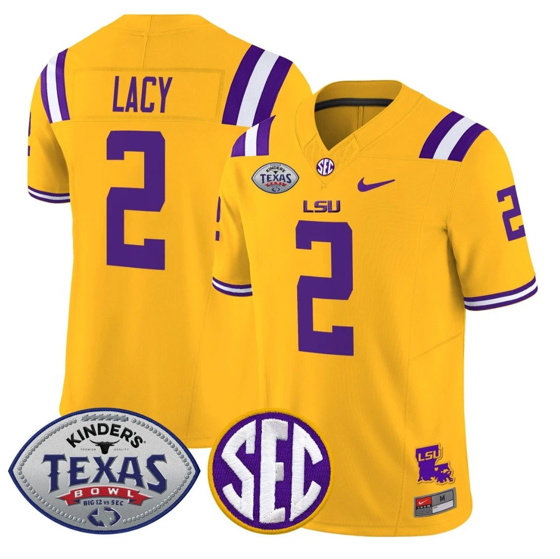 Kyren Lacy Jersey #2 LSU Tigers 2025 Texas Bowl Vapor Limited Stitched Gold by NCAA Football Jersey