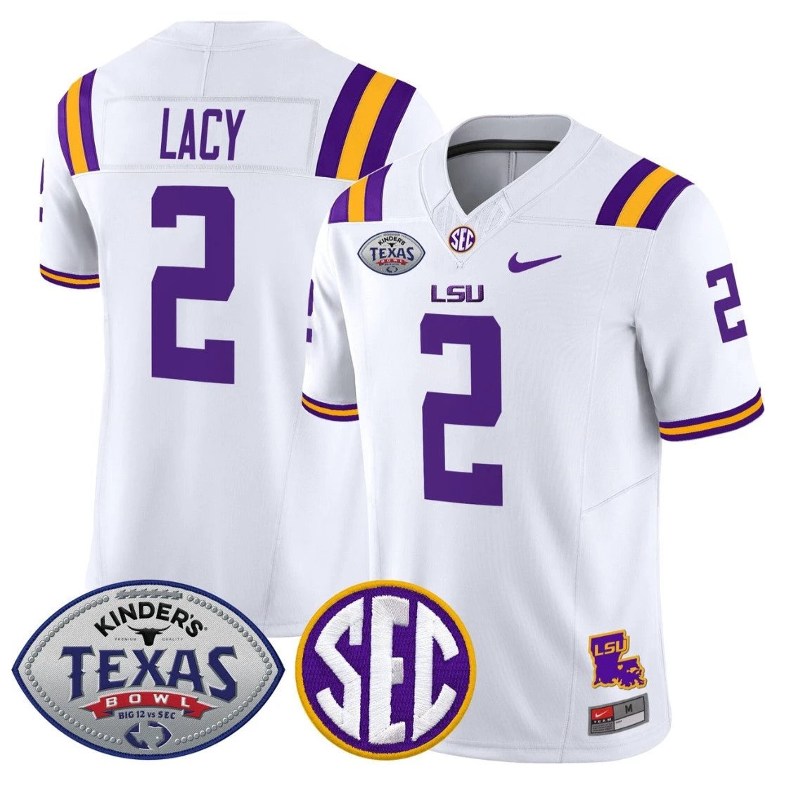 Kyren Lacy Jersey #2 LSU Tigers 2025 Texas Bowl Vapor Limited Stitched White by NCAA Football Jersey