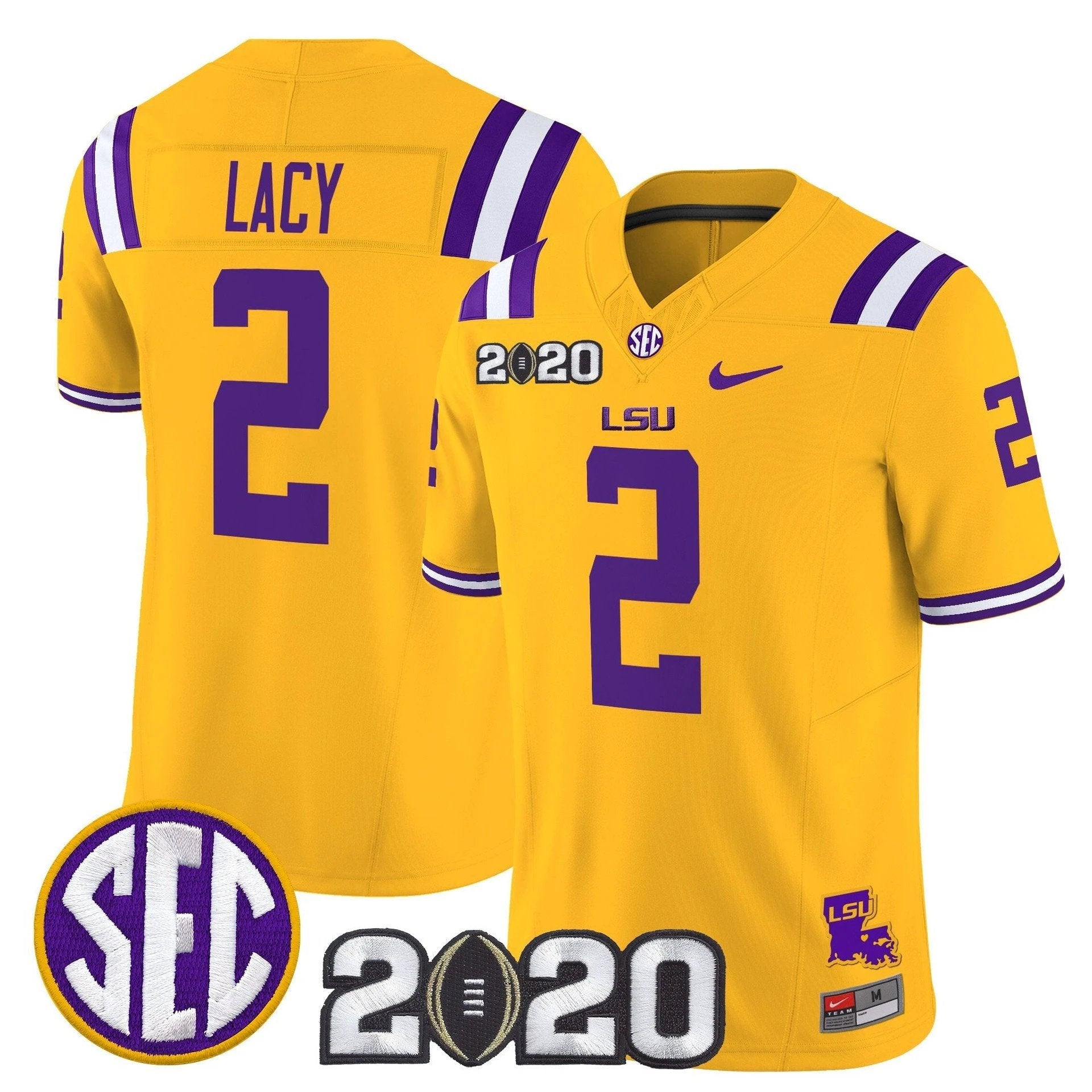 Kyren Lacy Jersey #2 LSU Tigers 2020 National Champions Stitched Gold by My Store NCAA Football Jerseys