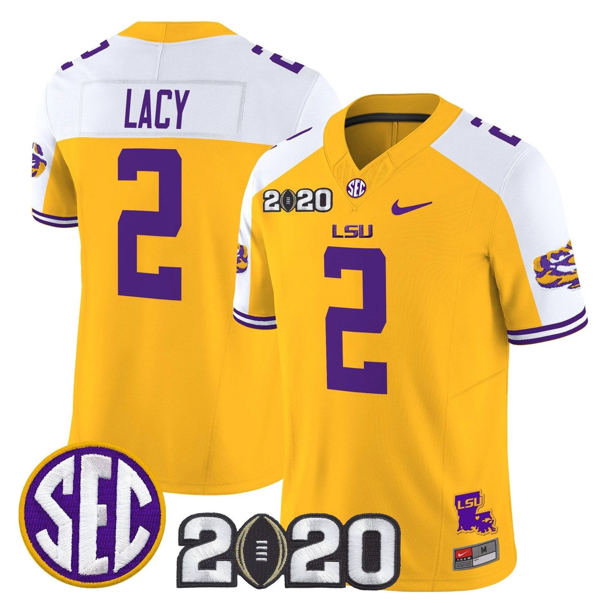 Kyren Lacy Jersey #2 LSU Tigers 2020 National Champions Stitched Gold Alter by My Store NCAA Football Jerseys