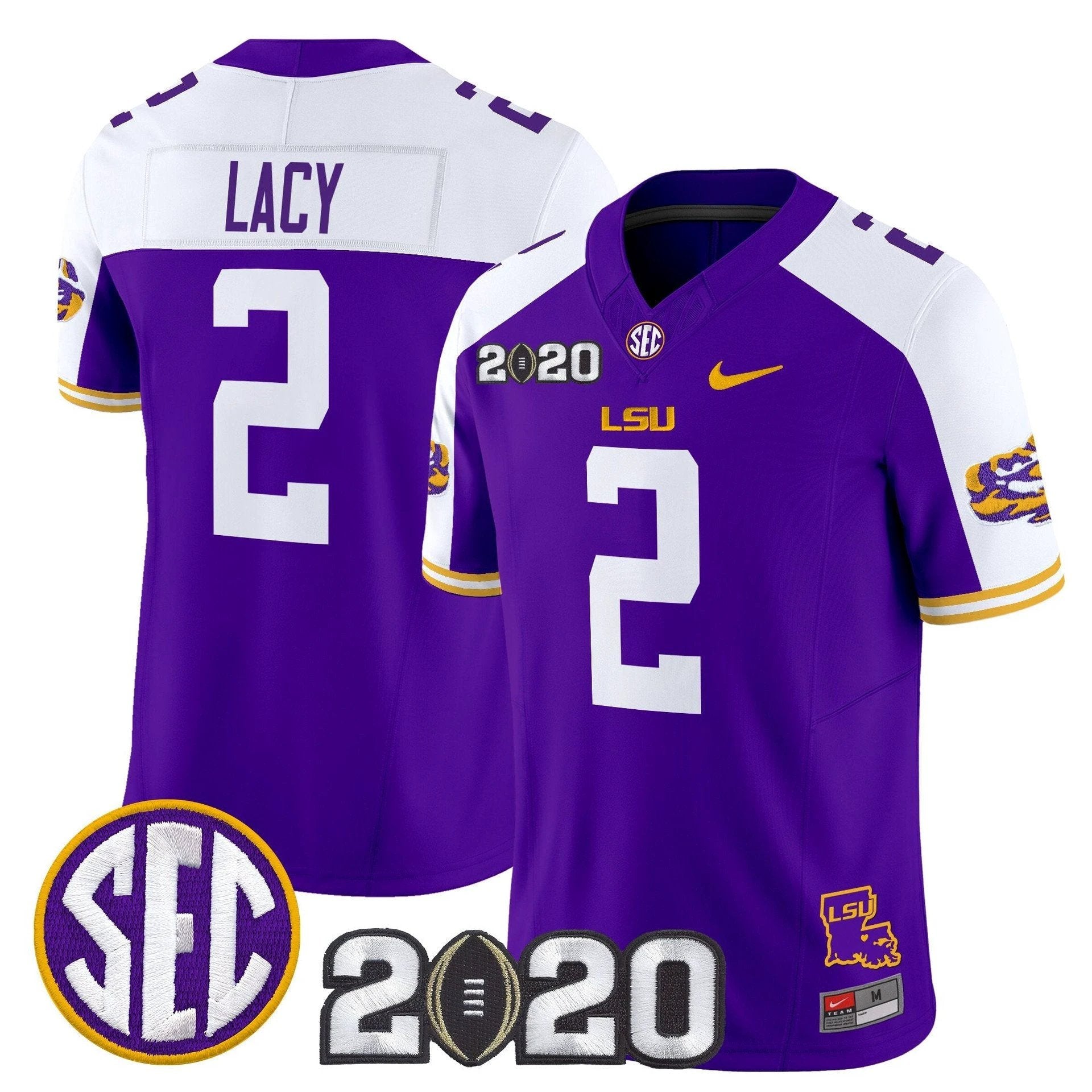 Kyren Lacy Jersey #2 LSU Tigers 2020 National Champions Stitched Purple Alter by My Store NCAA Football Jerseys