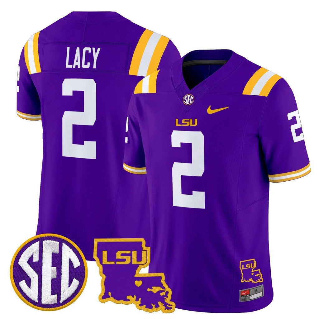 Kyren Lacy Jersey #2 LSU Tigers 2025 Louisiana Patch Stitched Purple by My Store