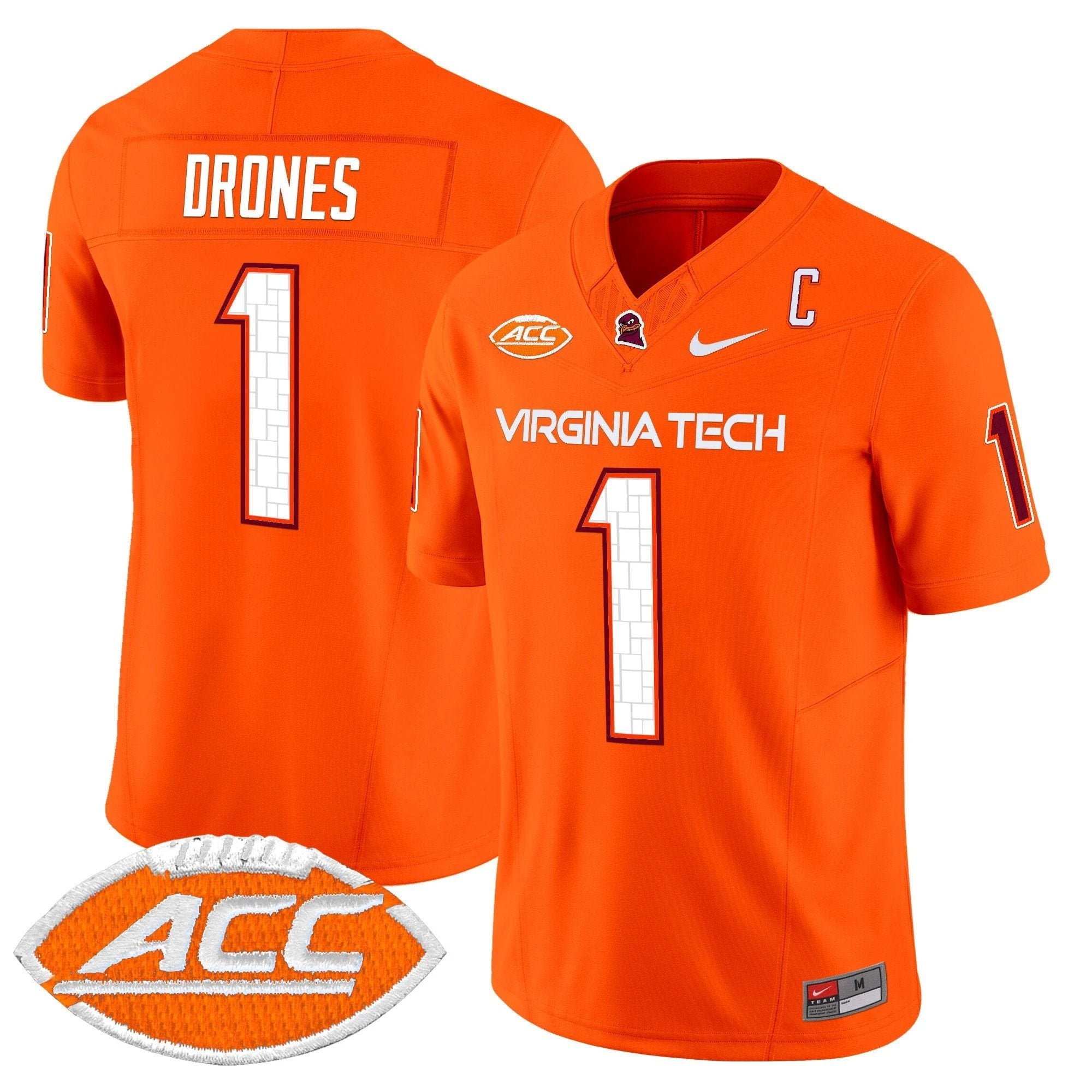 Kyron Drones Jersey #1 Virginia Tech Hokies 2025 Stitched Orange by NCAA Football Jersey