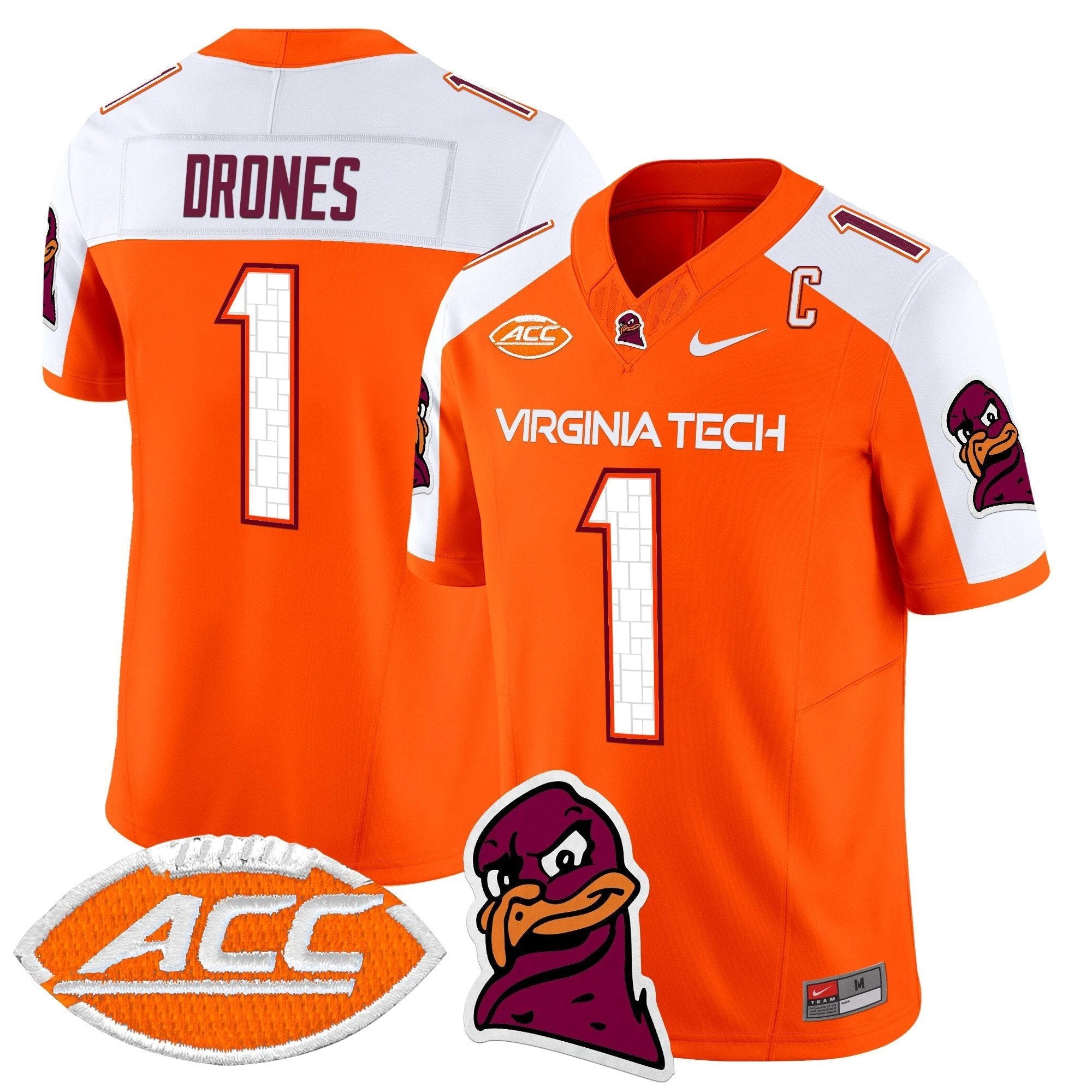 Kyron Drones Jersey #1 Virginia Tech Hokies 2025 Stitched Orange Alternate by NCAA Football Jersey