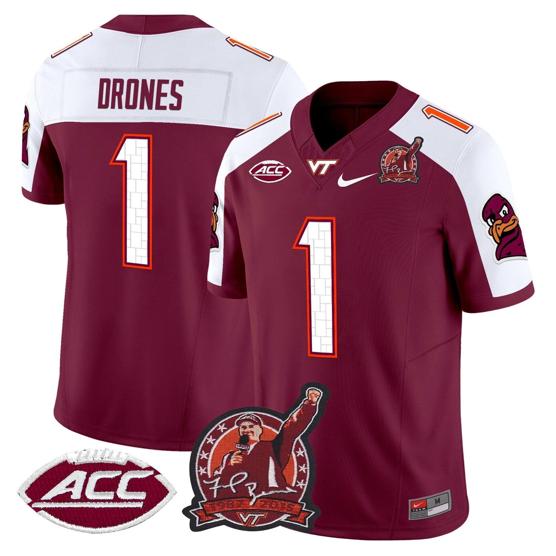 Kyron Drones Jersey #1 Virginia Tech Hokies Coach Frank Beamer 2025 Maroon Alter by My Store