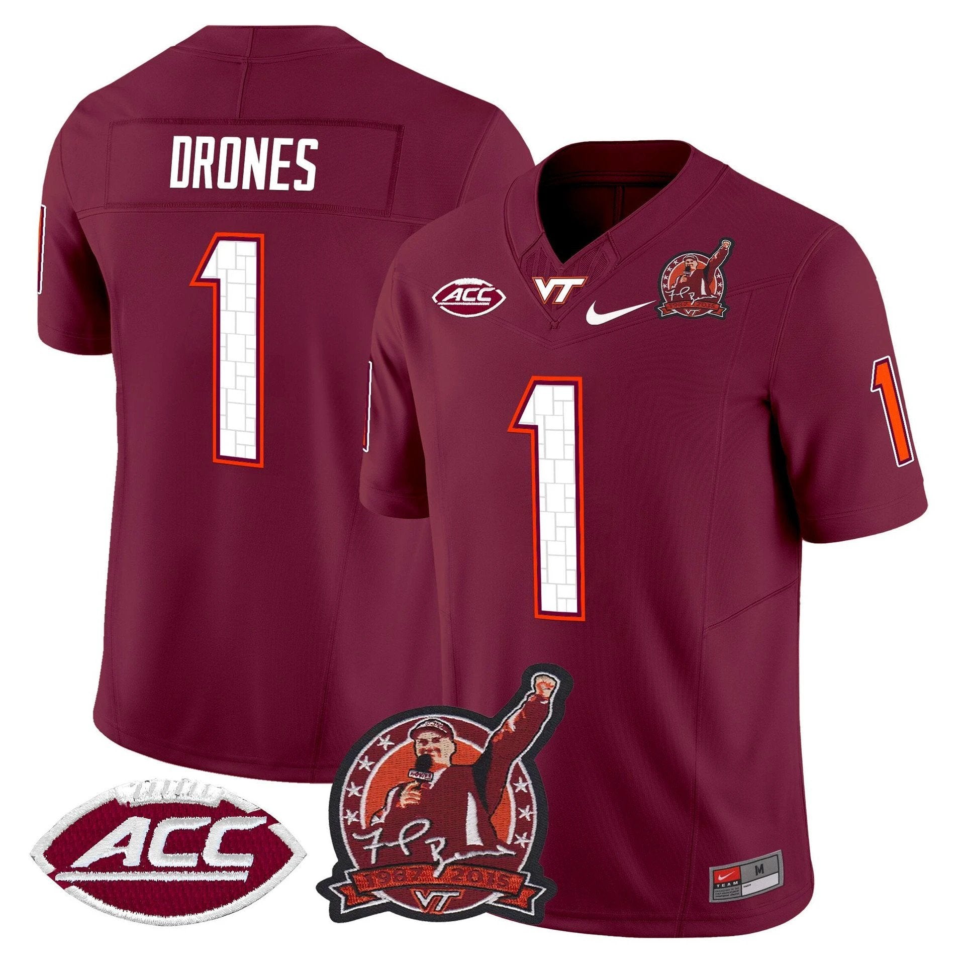 Kyron Drones Jersey #1 Virginia Tech Hokies Coach Frank Beamer 2025 by My Store NCAA Football Jerseys