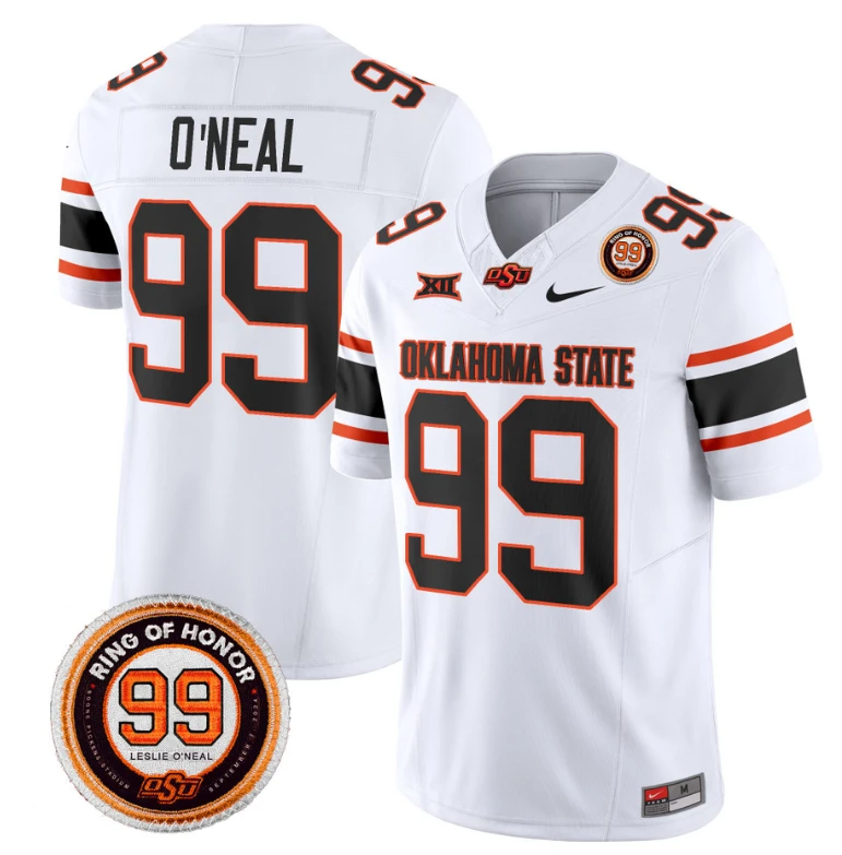 Leslie O'neal Jersey #99 Oklahoma State Cowboys Leslie O'neal Patch Vapor Limited College Football Stitched White by My Store