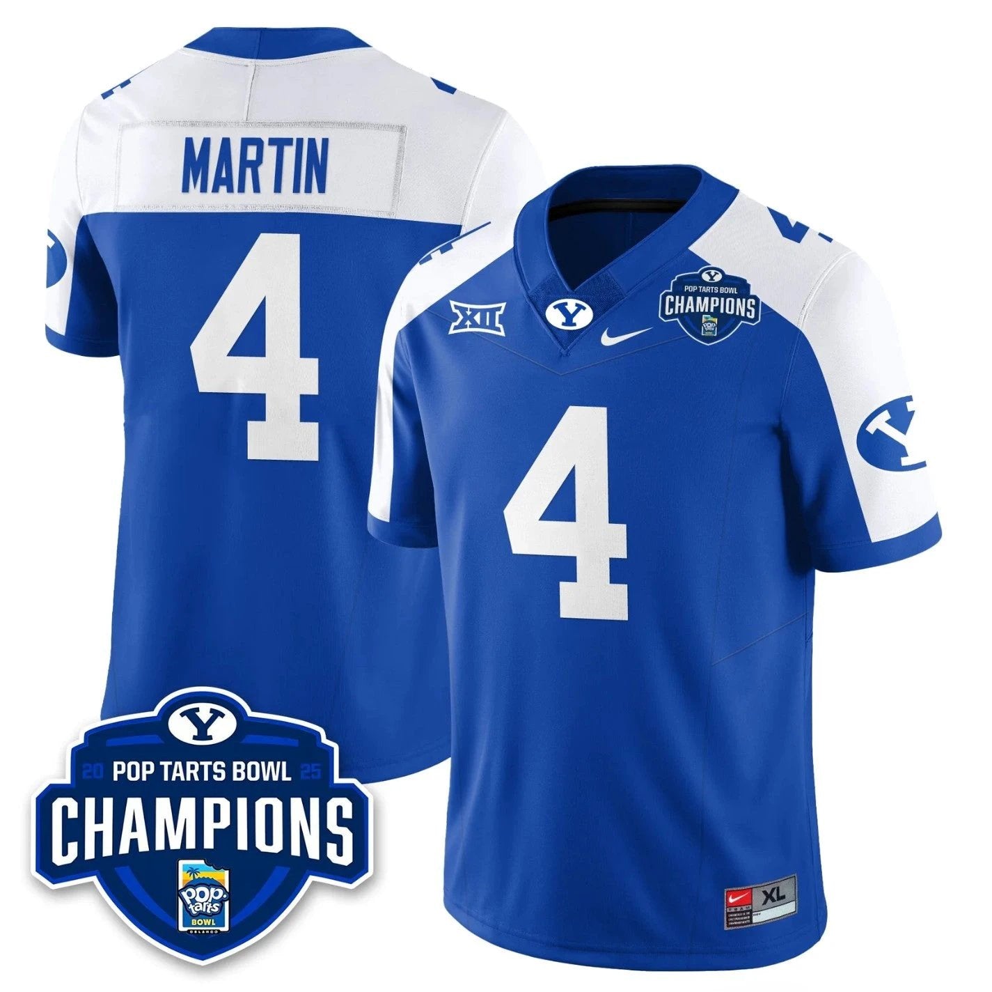 LJ Martin Jersey #4 BYU Cougars 2025 Pop-Tarts Bowl Champions Stitched Royal Alternate by NCAA Football Jersey