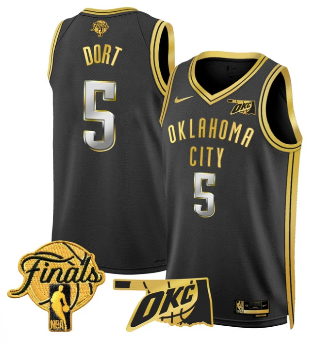 Luguentz Dort Jersey # 5 Oklahoma City Thunder 2025 Finals Swingman Stitched Black Gold by My store basketball