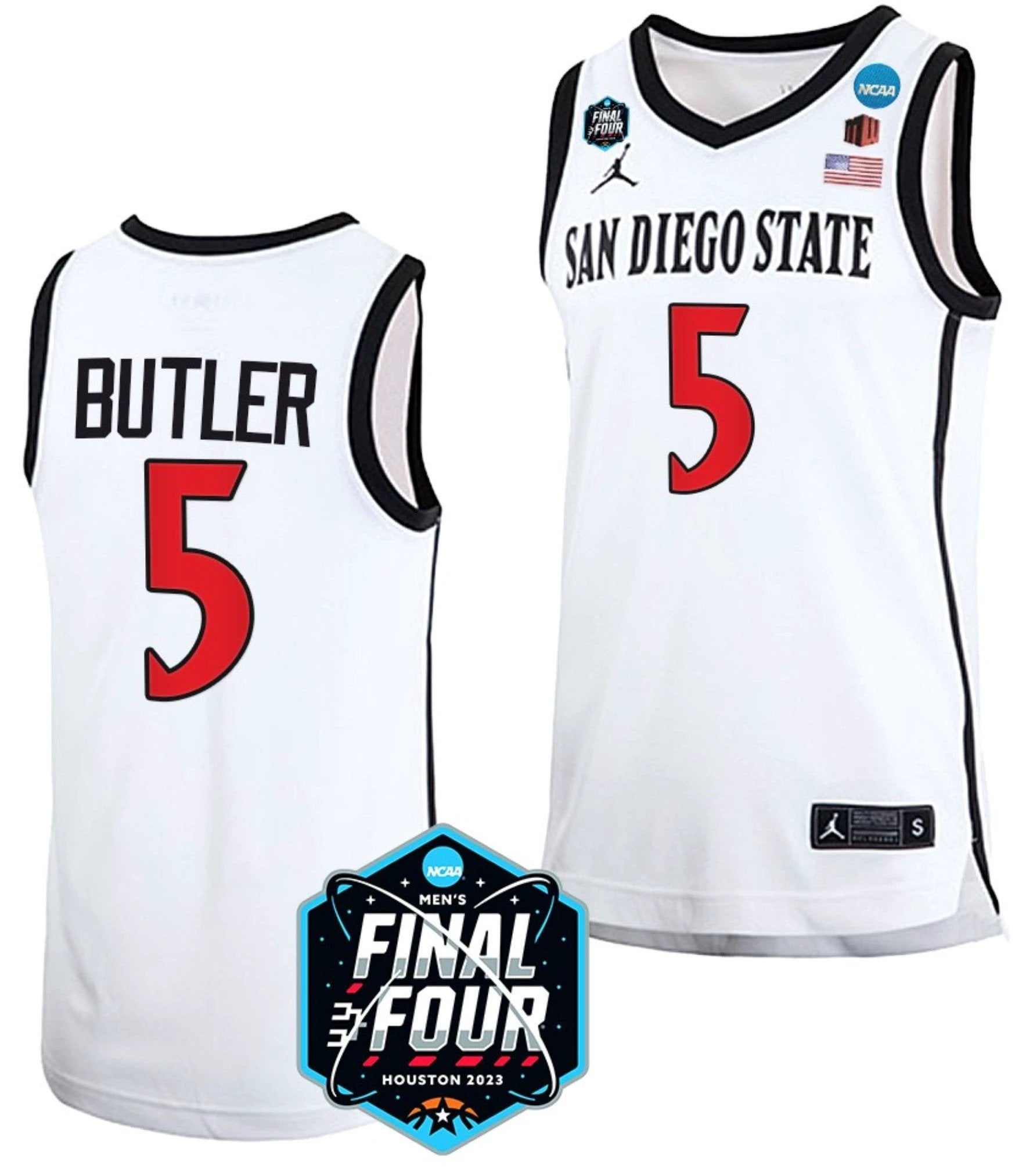 Lamont Butler Jersey San Diego State Aztecs College Basketball 2023 NCAA Final Four White #5 by My store basketball