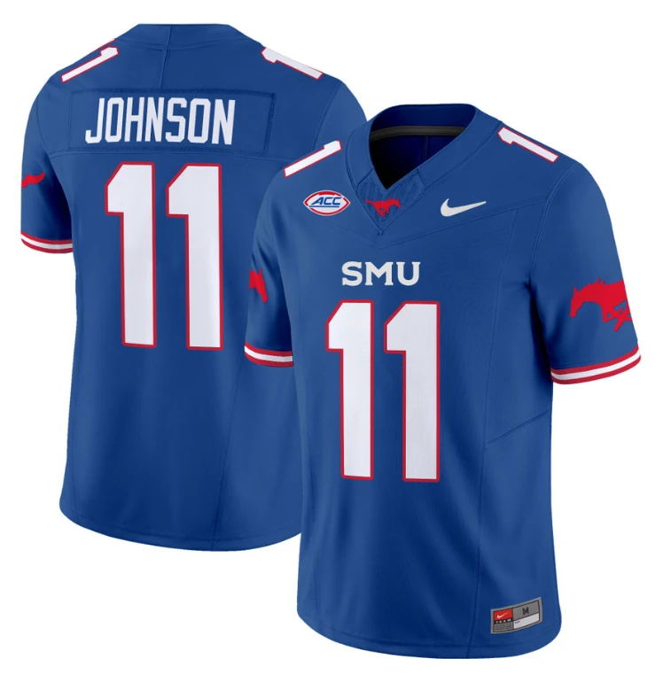 LJ Johnson Jr Jersey #11 SMU Mustangs Icy College Football Vapor Limited Blue by My Store