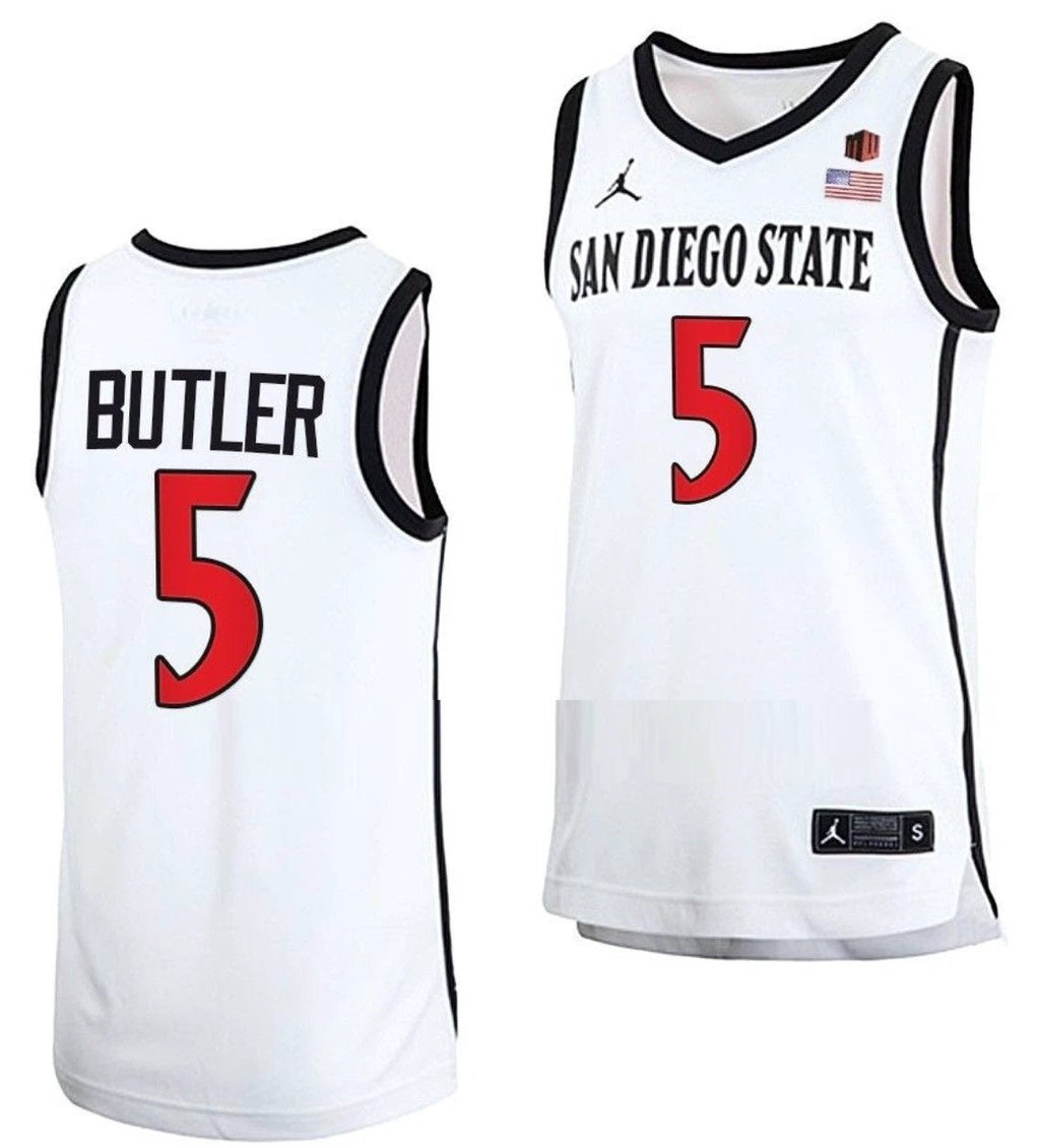 Lamont Butler Jersey San Diego State Aztecs College Basketball Home White #5 by My store basketball