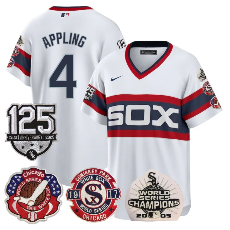 Luke Appling Jersey #4 Chicago White Sox 125th Anniversary World Series Champions White 1983 by My Store