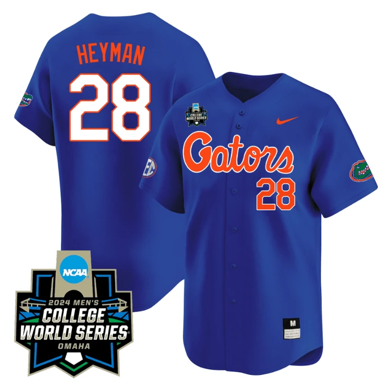 Luke Heyman Jersey #28 Florida Gators 2024 College World Series Vapor Premier Limited NCAA Baseball Stitched Gators Blue by My Store