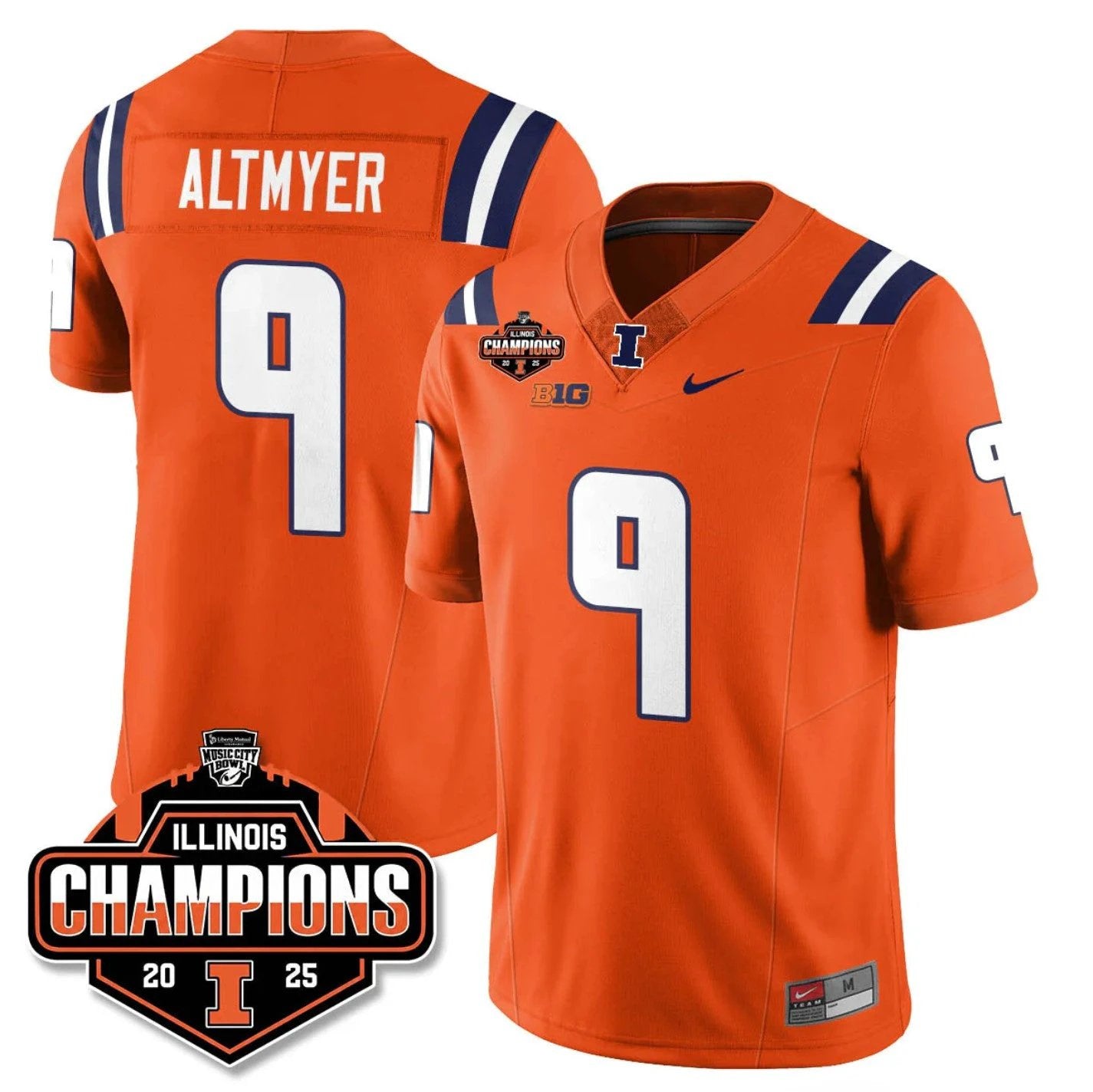 Luke Altmyer Jersey #9 Illinois Fighting 2025 Music City Bowl Champions Stitched by My Store NCAA Football Jerseys