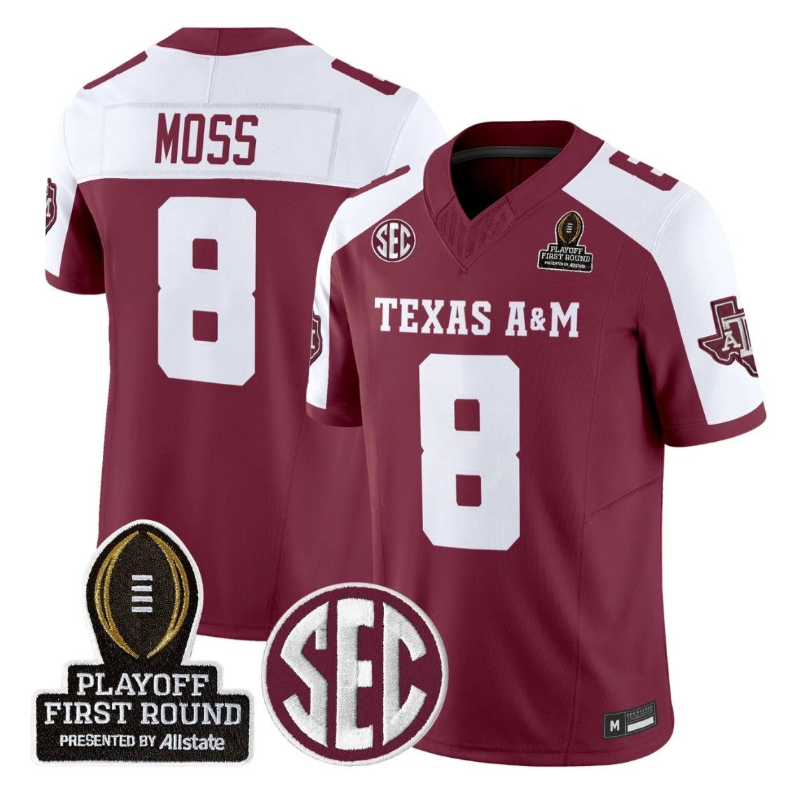 Le'Veon Moss Jersey #8 Texas A&M Aggies 2025 Playoff First Round Stitched by My Store NCAA Football Jerseys