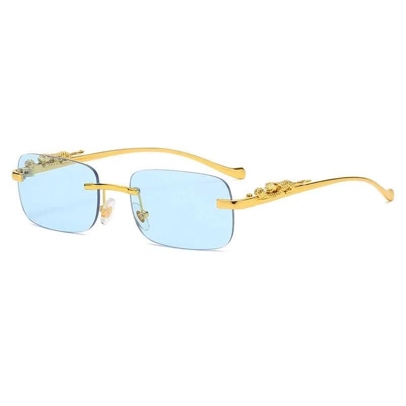 Rimless sunglasses with leopard head design and UV400 protection by BowLift