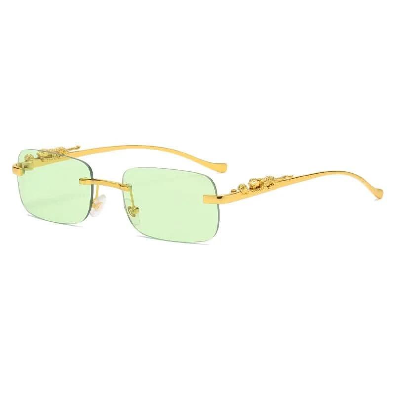 Rimless sunglasses with leopard head design and UV400 protection by BowLift