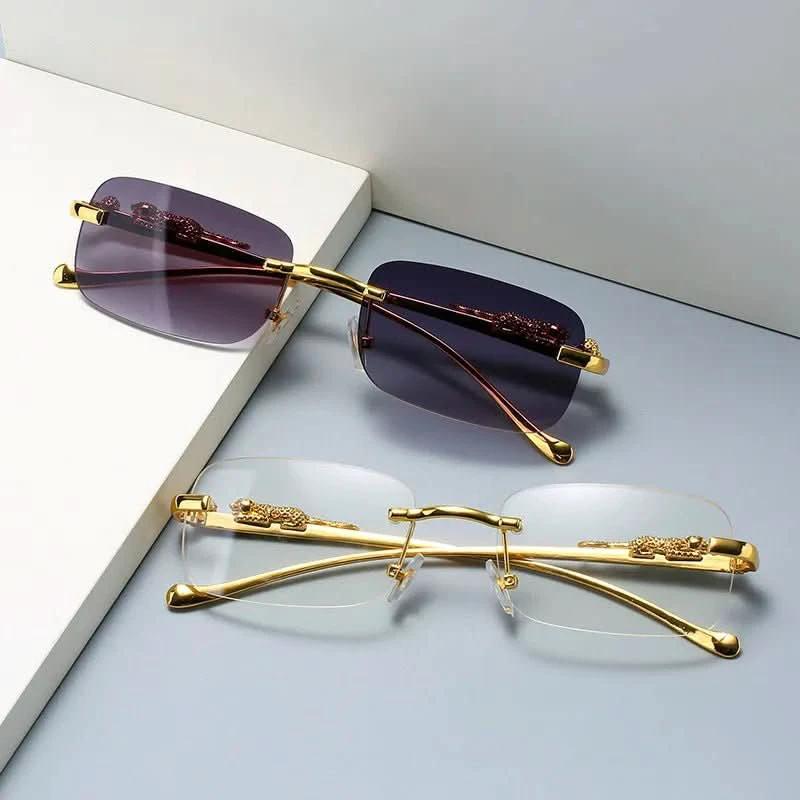 Rimless sunglasses with leopard head design and UV400 protection by BowLift