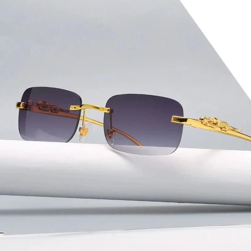 Rimless sunglasses with leopard head design and UV400 protection by BowLift