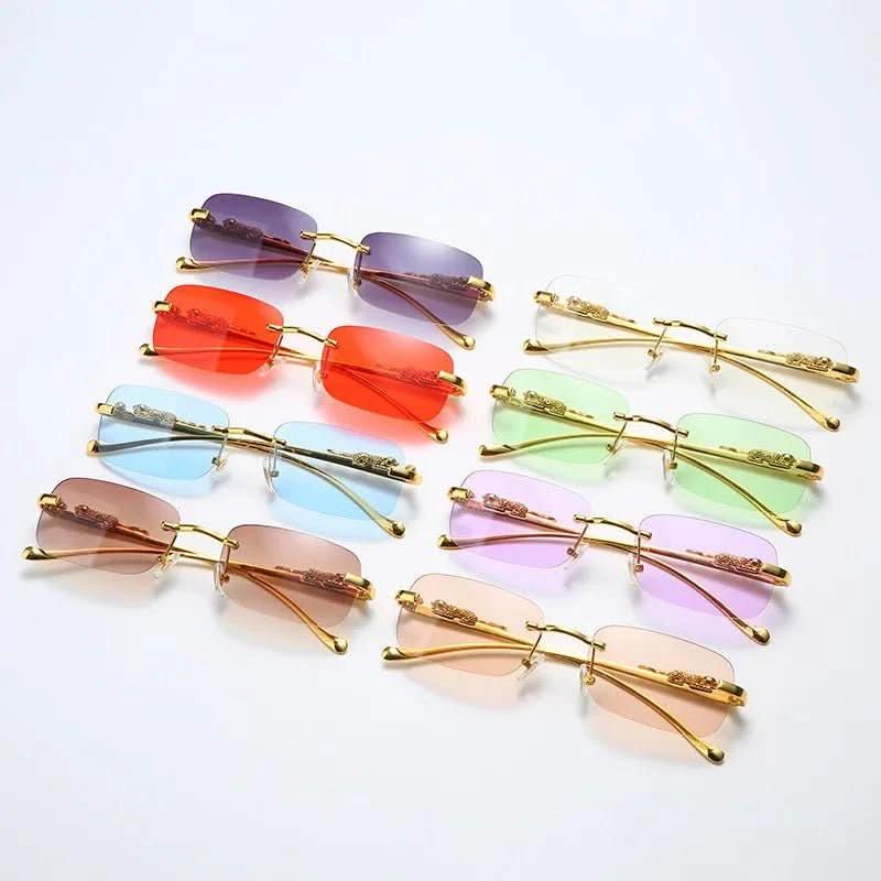 Rimless sunglasses with leopard head design and UV400 protection by BowLift