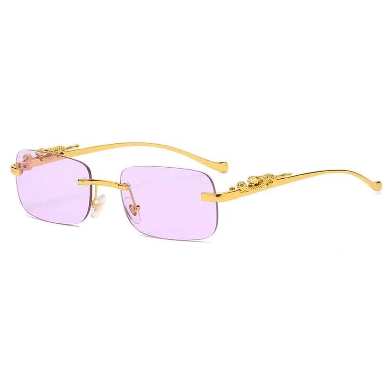 Rimless sunglasses with leopard head design and UV400 protection by BowLift