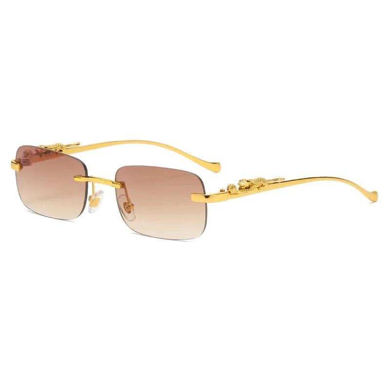 Rimless sunglasses with leopard head design and UV400 protection by BowLift