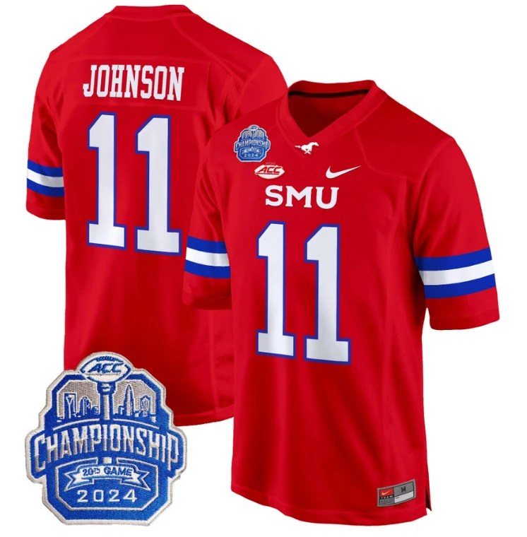 LJ Johnson Jr Jersey #11 SMU Mustangs 2024 ACC Championship Patch Red by My Store