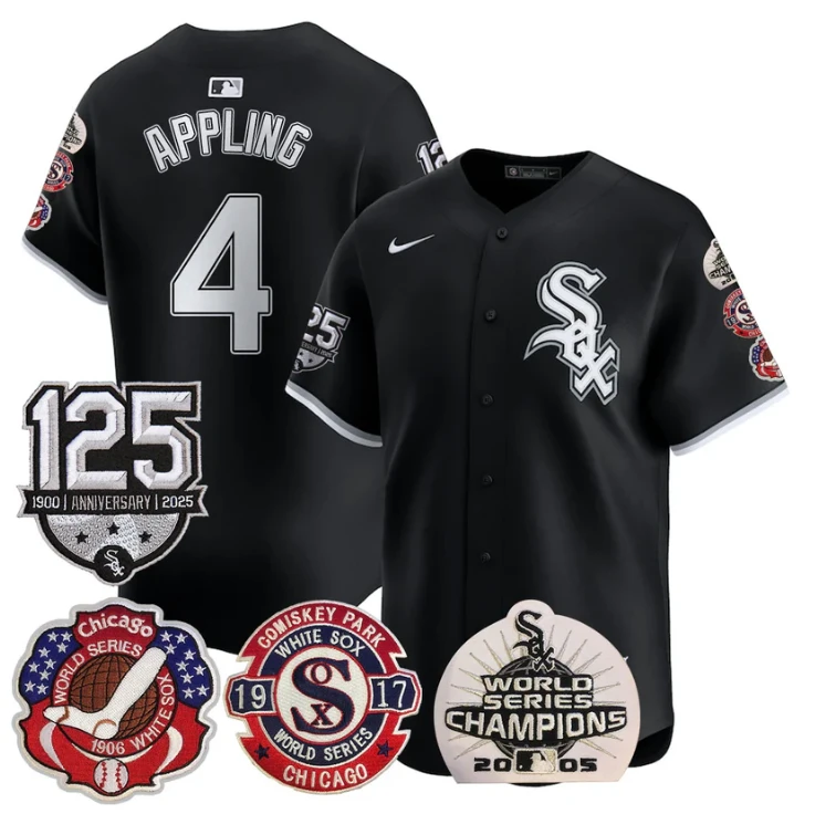 Luke Appling Jersey #4 Chicago White Sox 125th Anniversary World Series Champions Black by My Store