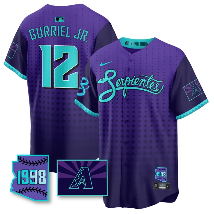 Lourdes Gurriel Jr Jersey #12 Arizona Diamondbacks Serpientes City Connect Stitched Purple by My Store