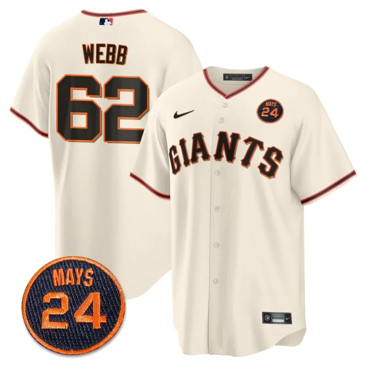 Logan Webb Jersey #62 San Francisco Giants #24 Willie Mays Patch 2024 Vapor Premier Cream Home by My Store