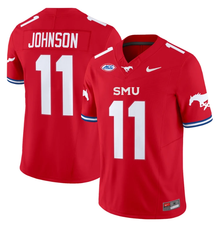 LJ Johnson Jr Jersey #11 SMU Mustangs Icy College Football Vapor Limited Red by My Store