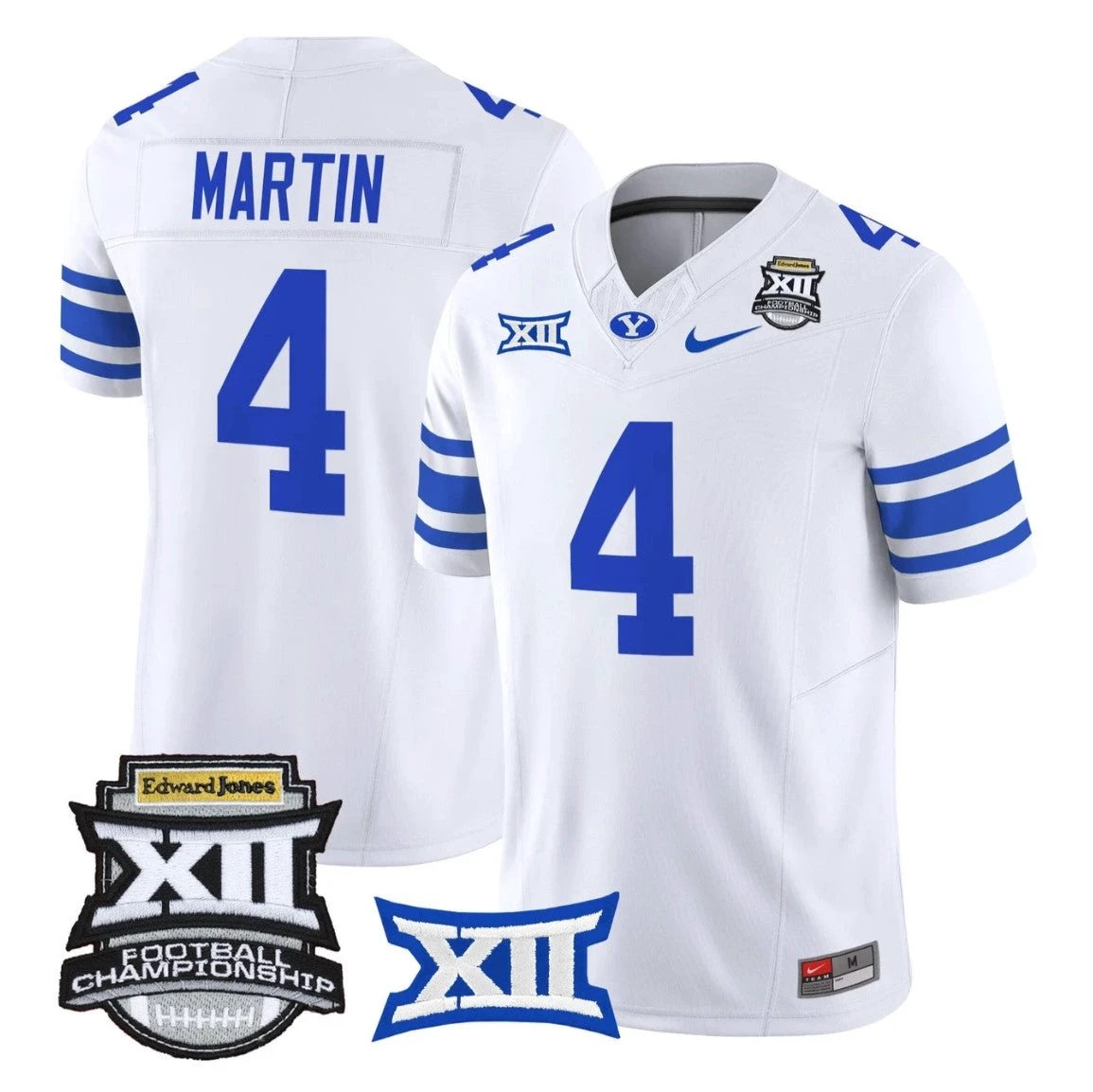 LJ Martin Jersey #4 BYU Cougars 2025 Big 12 Championship Vapor Stitched White by NCAA Football Jersey