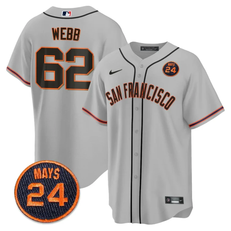 Logan Webb Jersey #62 San Francisco Giants #24 Willie Mays Patch 2024 Vapor Premier Gray by My Store