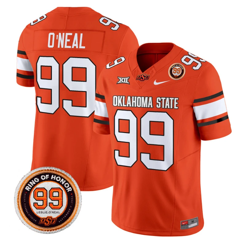 Leslie O'neal Jersey #99 Oklahoma State Cowboys Leslie O'neal Patch Vapor Limited College Football Stitched Orange by My Store