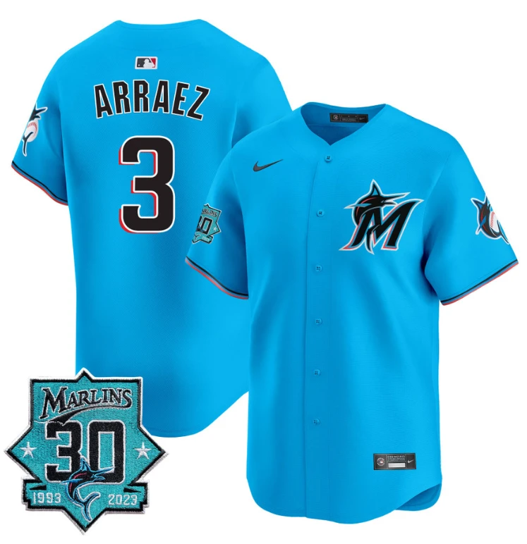 Luis Arraez Jersey #3 Miami Marlins 30 Seasons Anniversary Patch Limited Stitched Blue by My Store