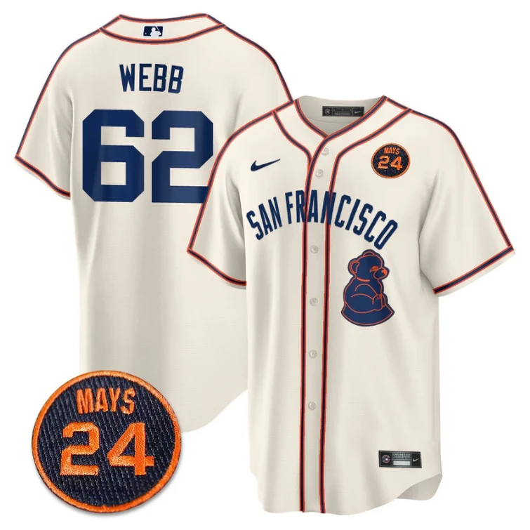 Logan Webb Jersey #62 San Francisco Giants #24 Willie Mays Patch 2024 Vapor Premier Cream by My Store