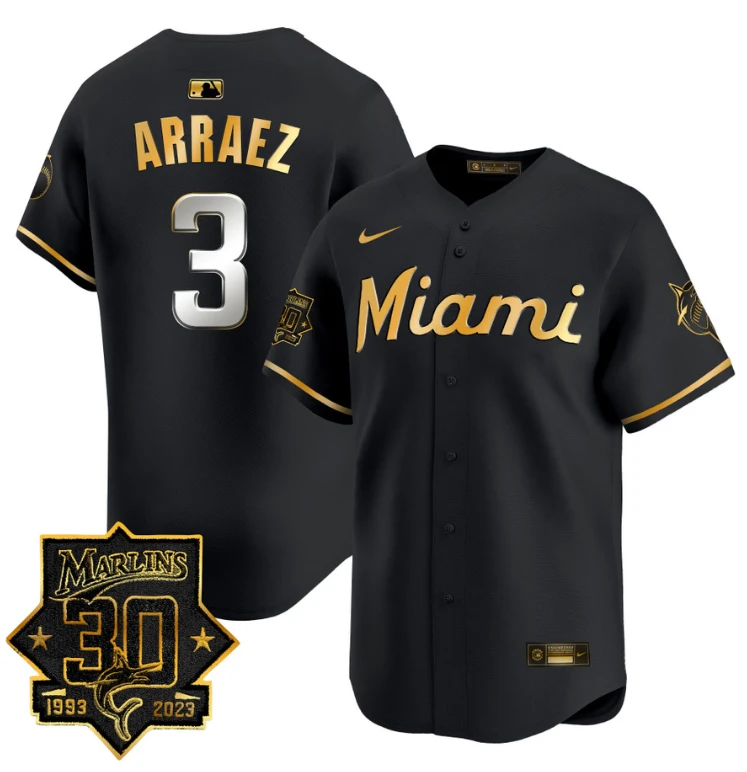 Luis Arraez Jersey #3 Miami Marlins 30 Seasons Anniversary Patch Limited Stitched Black Gold by My Store