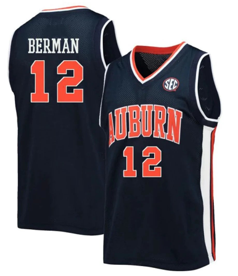 Lior Berman Jersey Auburn Tigers College Basketball #12 by My store basketball