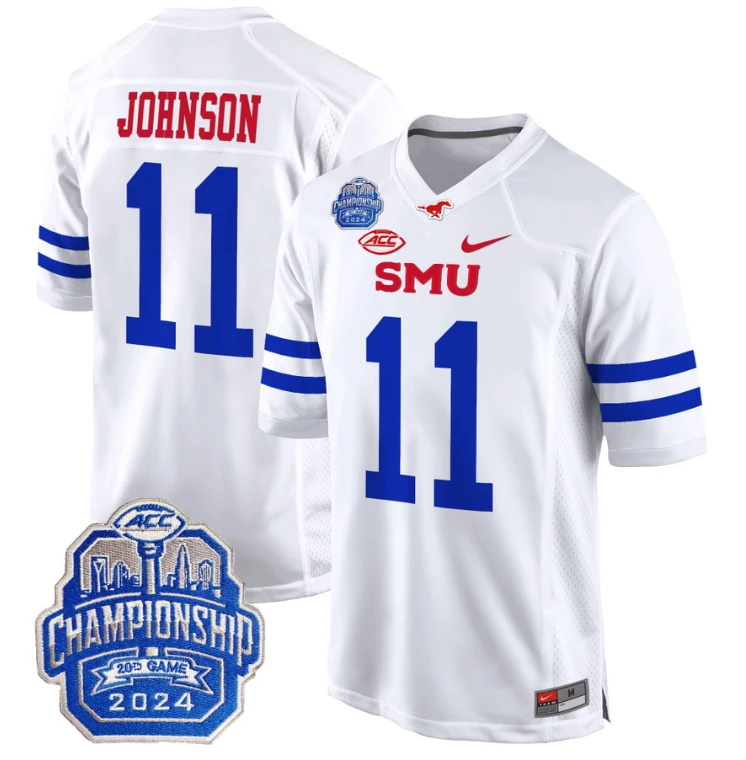 LJ Johnson Jr Jersey #11 SMU Mustangs 2024 ACC Championship Patch White by My Store