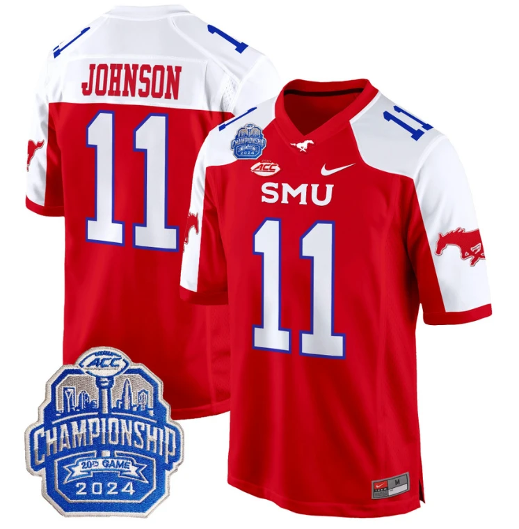 LJ Johnson Jr Jersey #11 SMU Mustangs 2024 ACC Championship Patch Red Alternate by My Store