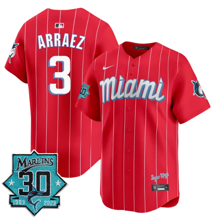 Luis Arraez Jersey #3 Miami Marlins 30 Seasons Anniversary Patch Limited Stitched City Connect by My Store