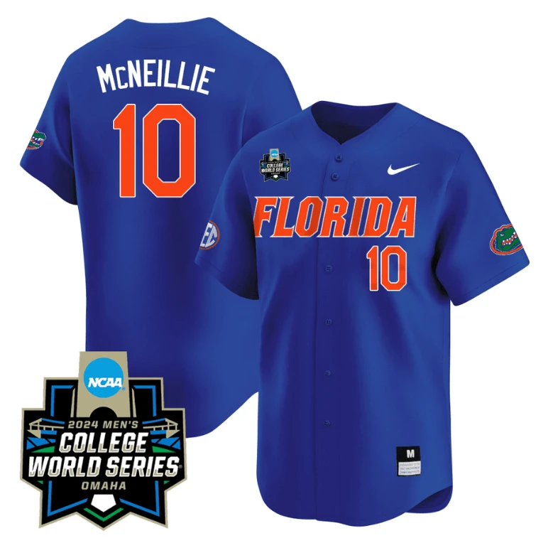 Luke Mcneillie Jersey #10 Florida Gators 2024 College World Series Vapor Premier Limited NCAA Baseball Stitched Florida Blue by My Store