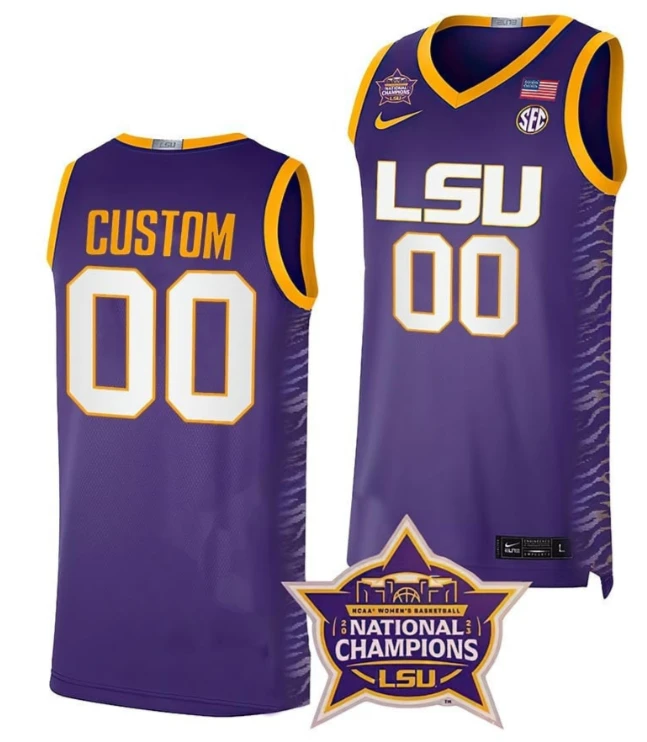 LSU Tigers College Basketball Champions Custom 2023 Jersey Stitched Purple by My store basketball