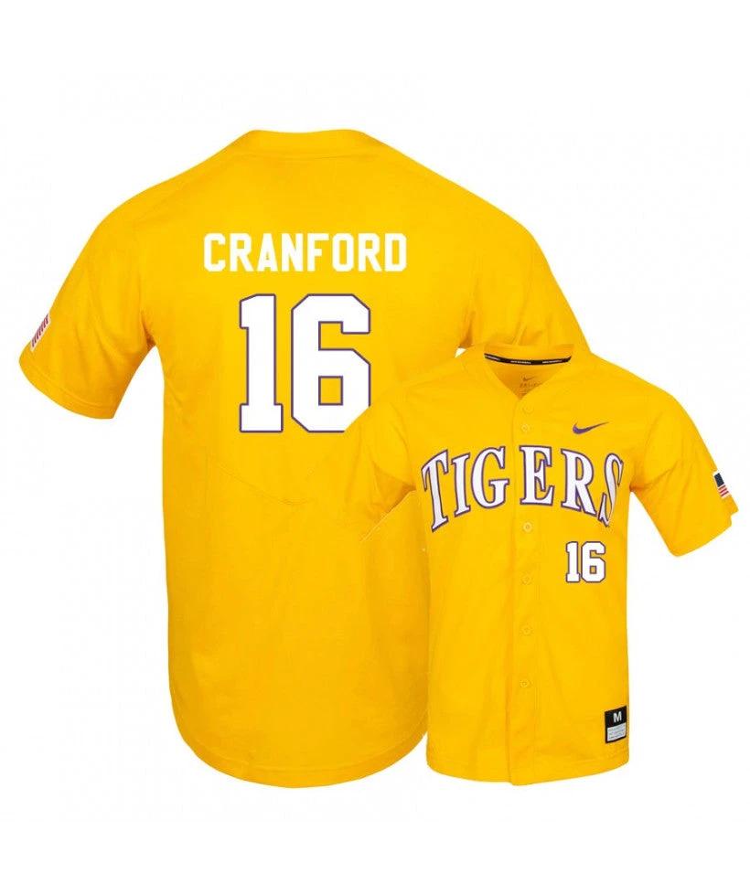 LSU Tigers 16 Collier Cranford Yellow Elite College Baseball Jersey by My Store