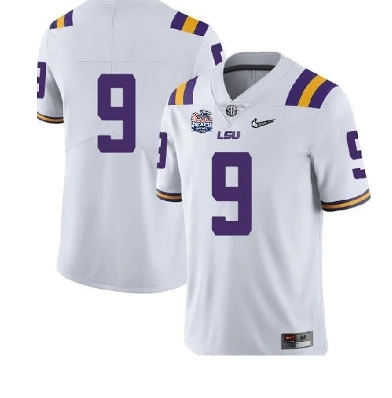 LSU Tigers NO NAME #9 NCAA Football Jersey White Diamond Quest by My Store
