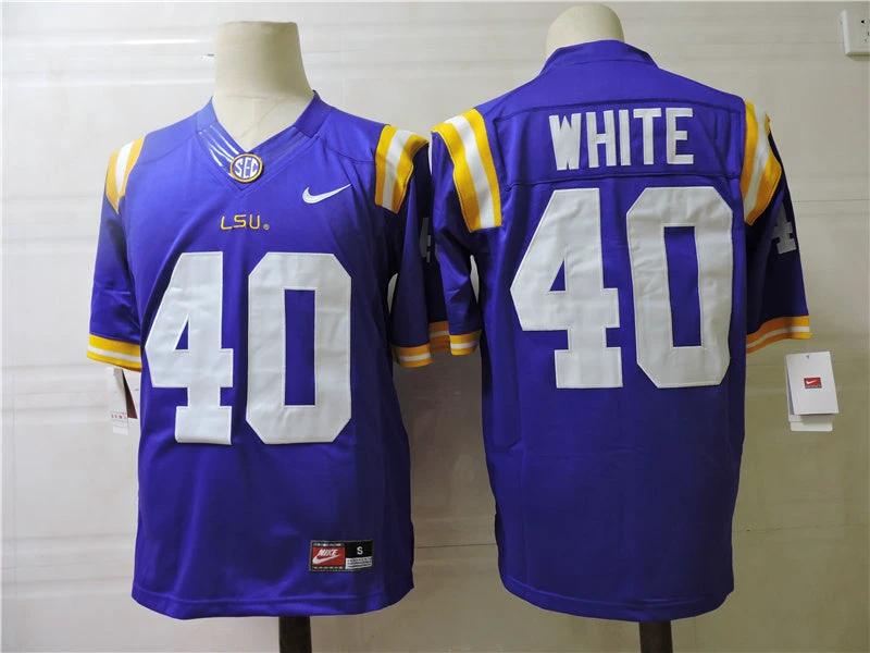 LSU Tigers #40 White College Football Jersey Blue by My Store